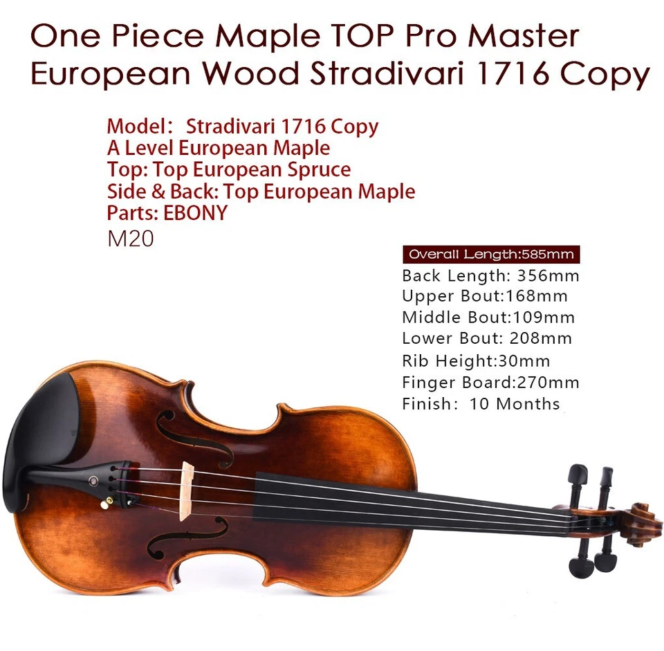 M20+ Pro Master Antique Stradivari 1716 Copy Violin 4/4 European Wood Sweet Tone - Image 3 of 4