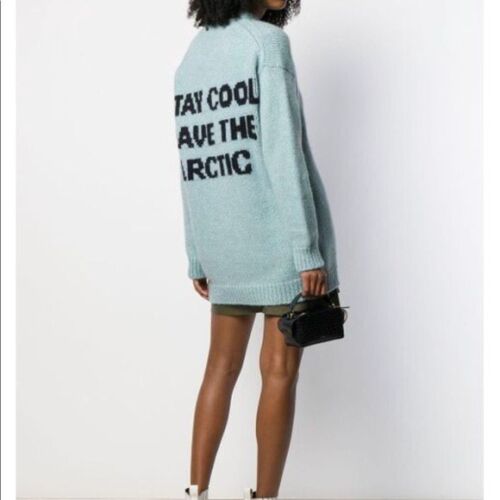 Alanui Ice Light Blue Maxi Pullover Globale Erwärmung Serie / Intarsia Maxi Pullover
