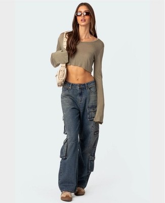 Edikted, Adana, Low Rise, Baggy, Cargo Jeans,  100% Cotton Denim, Juniors Size L