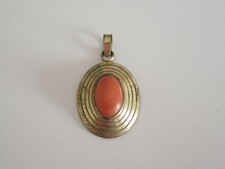 Vintage Anhänger Koralle Cabochon Amerikaner A*D Andreas Daub 3,1 g/3,1 x 1,8 cm