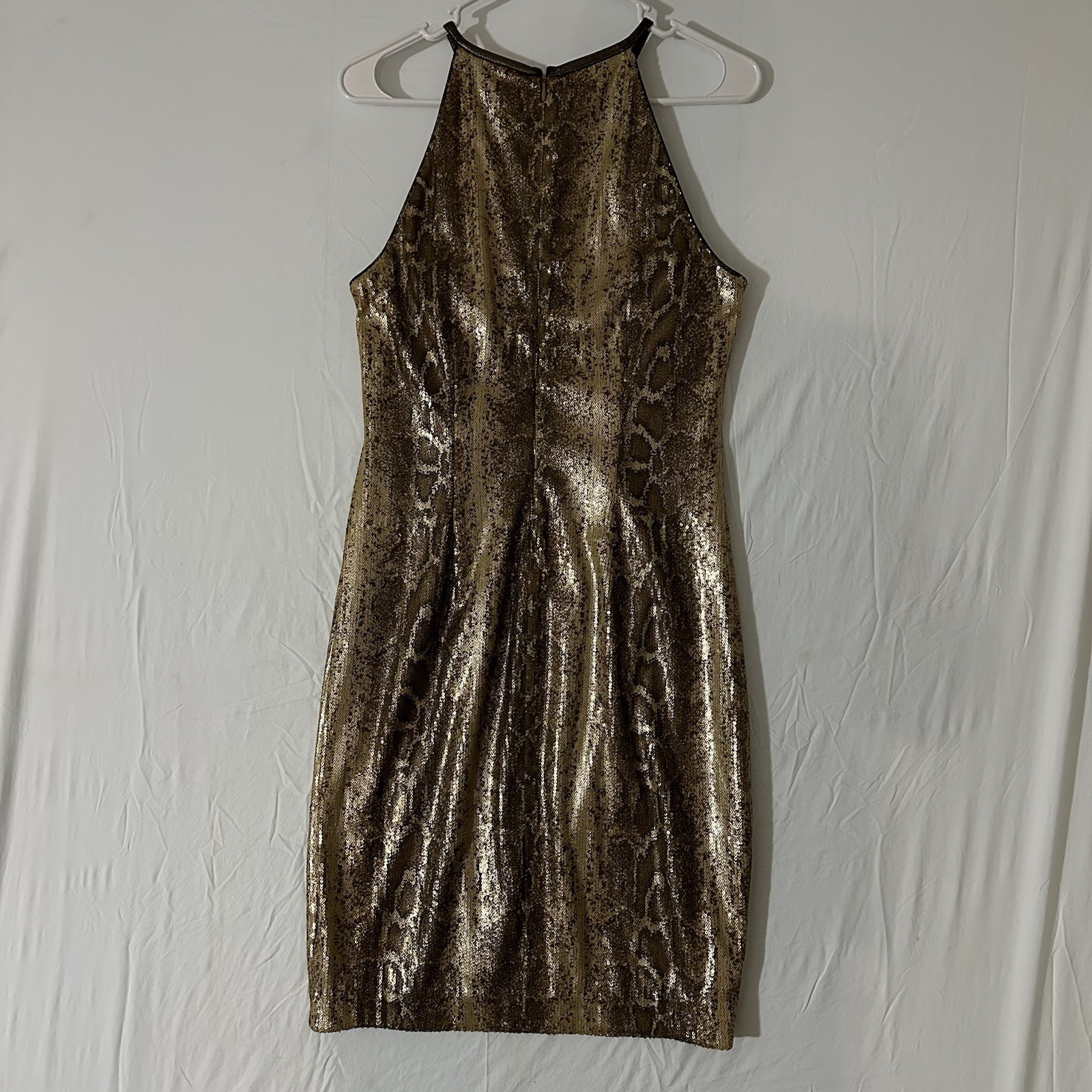 Cache Halter Sequin Dress Gold Brown Python Print… - image 6