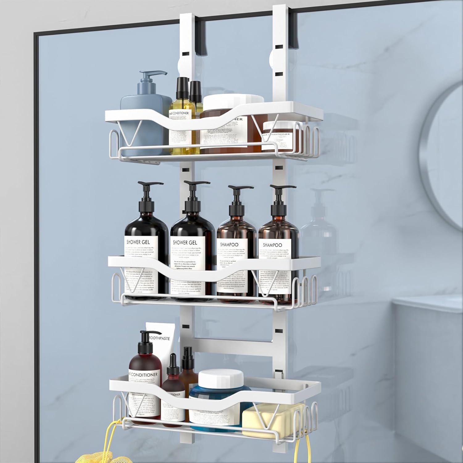 Hanging Shower Caddy, Over Door Shower Shelf 3 Layers, Bathroom Shelves No Dril
