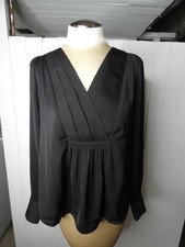 Banana Republic Women's M NWT Black Pleated Vneck Blouse Long Sleeve Top