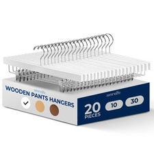 SereneLife 20 Pack Wooden Pants Hangers with Clips White