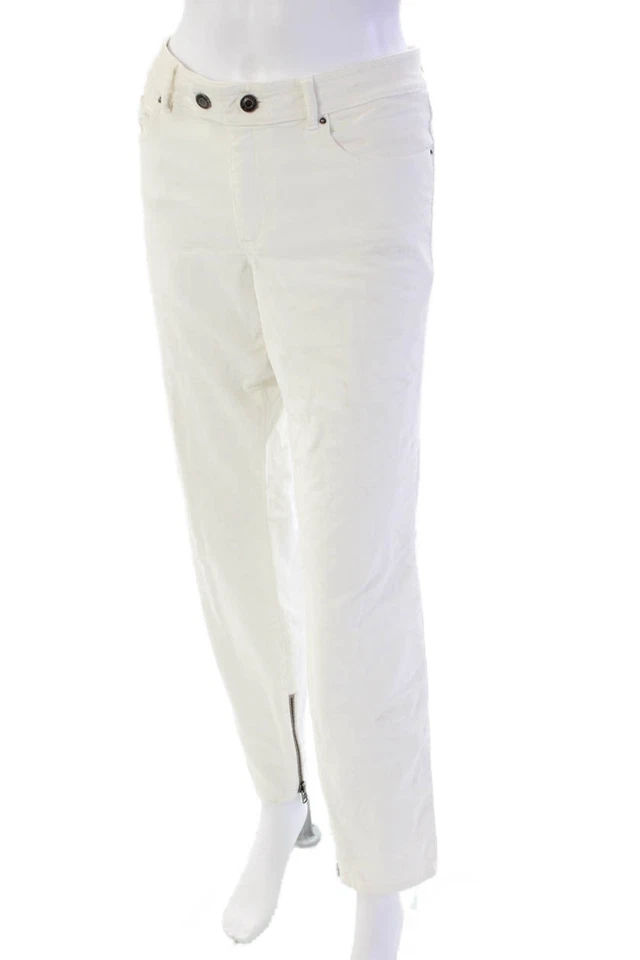 Pantalones rectos Rachel Zoe para mujer de algodón de pana tiro alto con cremallera al tobillo blancos talla 30 Foto 2 de 4
