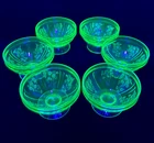Vintage Uranium Federal Glass Depression Glass Footed Sherbet Cups Set of 6