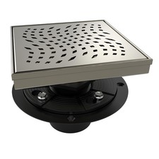 6 Inch Square Shower Drain Nickel Floor Drain with Flange Wave-Hole Pattern C...