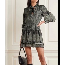 Alice and Olivia Tanisha paisley print long sleeve mini dress with neck tie Sz 4