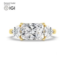 Radiant Diamond Trilogy Ring 18k Yellow Gold Labgrown 4 Ct Solitaire
