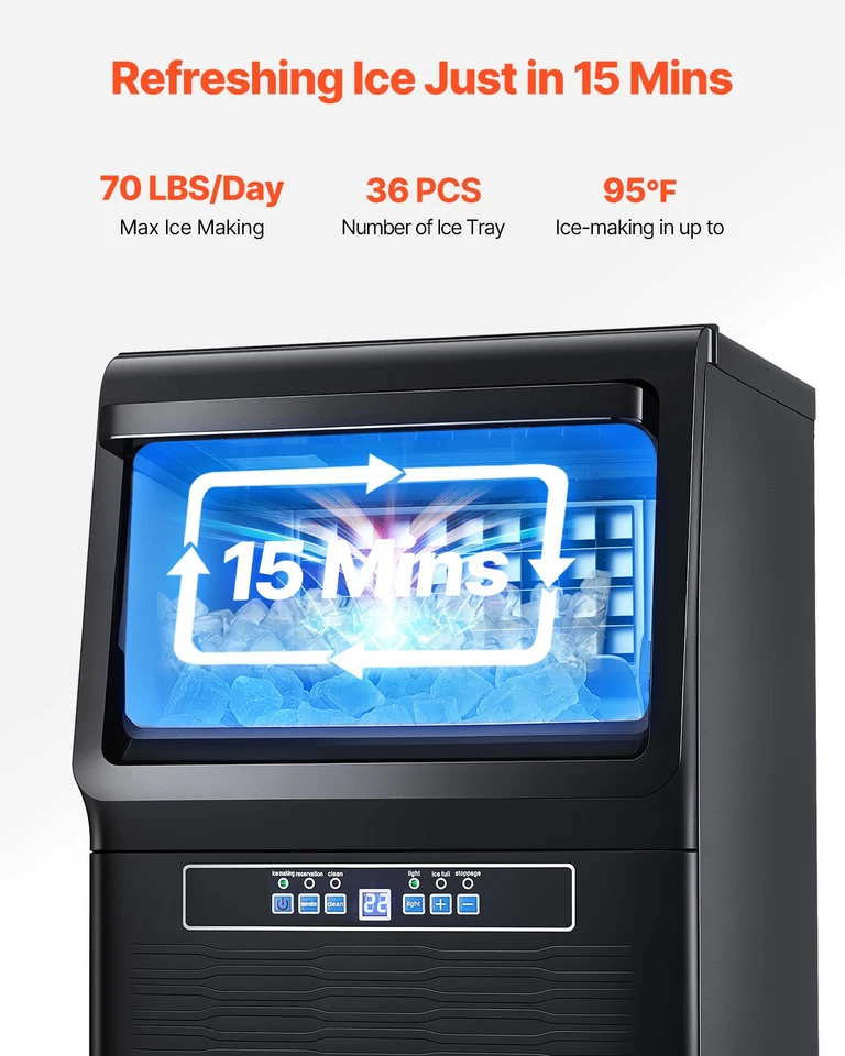 VEVOR Machine à Glaçons Commerciale 34kg/24h Auto-Nettoyant 36 Bacs Bar Maison - Photo 2/4