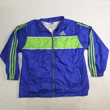 Vintage Adidas Track Jacket 3 Stripes Logo Green Blue Colorblock Lined Youth XL
