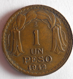 1942 CHILE PESO - AU/UNC - Excellent Uncommon Coin - Lot #U9