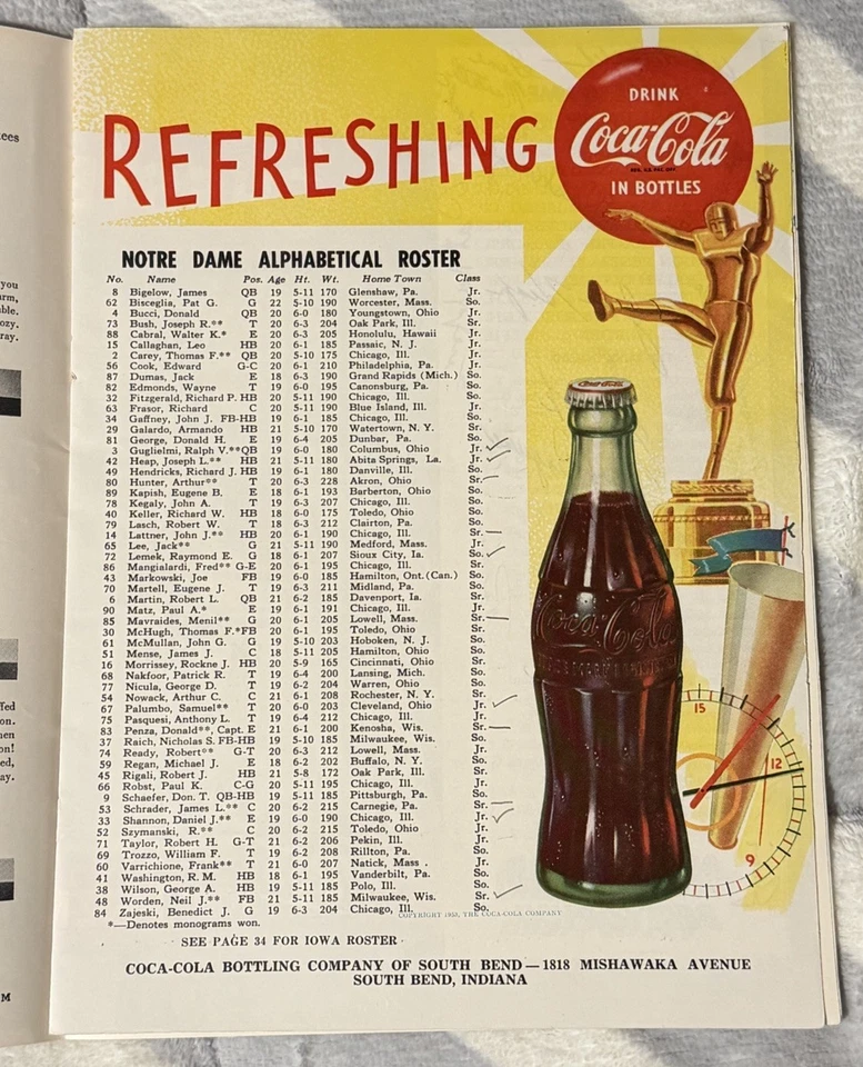 🔥1953 SIGNED NOTRE DAME vs IOWA FOOTBALL PROGRAM NCAA UNDEFEATED VHTF 11/21/53 - Image 3 of 4