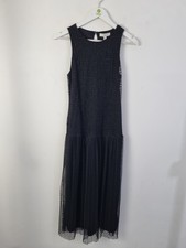 M&S Midi Drop Waist Ruched Dress Black Size 10 Sleeveless New