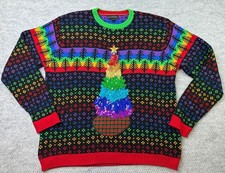 Blizzard Bay Rainbow Sequin Christmas Tree Ugly Sweater XL Cotton Fair Isle