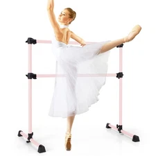Goplus 4FT Portable Double Freestanding Ballet Barre Dancing Stretching Pink