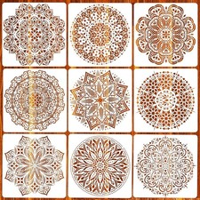 9-Pack 12x12'' Reusable Mandala Stencils for Effortless Artistic DIY Projects