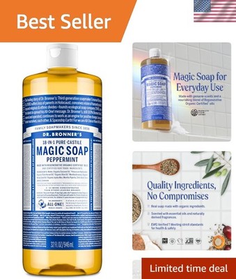 Pure-Castile Magic Liquid Soap 32oz - 18-in-1 Organic  Cleanser, Peppermint