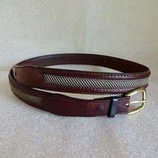 Brighton P2707 Mahogany Brown Woven Inlay Leather Belt w/Solid Brass Buckle 40