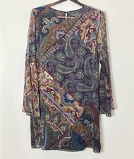 Paisley Bell Sleeve Dress Women’s 8 Multicolor Retro Whimsigoth Fantasy Royal