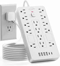 Surge Protector Power Strip-14 Outlets and 6 USB Ports, 6 Feet Flat Plug Extensi
