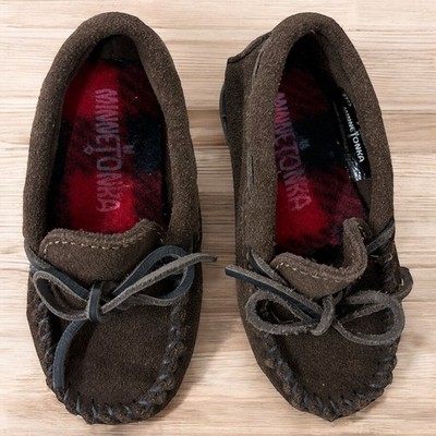 Minnetonka Kids Brown Suede Boat Moccasins Slip-On Loafers Shoes Sz 7 NWT