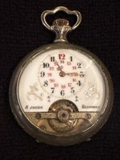 RARO-Orologio da tasca Hebdomas 8 giorni / bellissima scena di caccia 1910 funziona benissimo