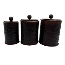 Jan Barboglio Hammered Metal Canisters Set of 3 Brown Stainless Inserts Retired