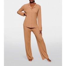 SKIMS Sleep Set Long Sleeve Pajama Top  Pants Camel 4X