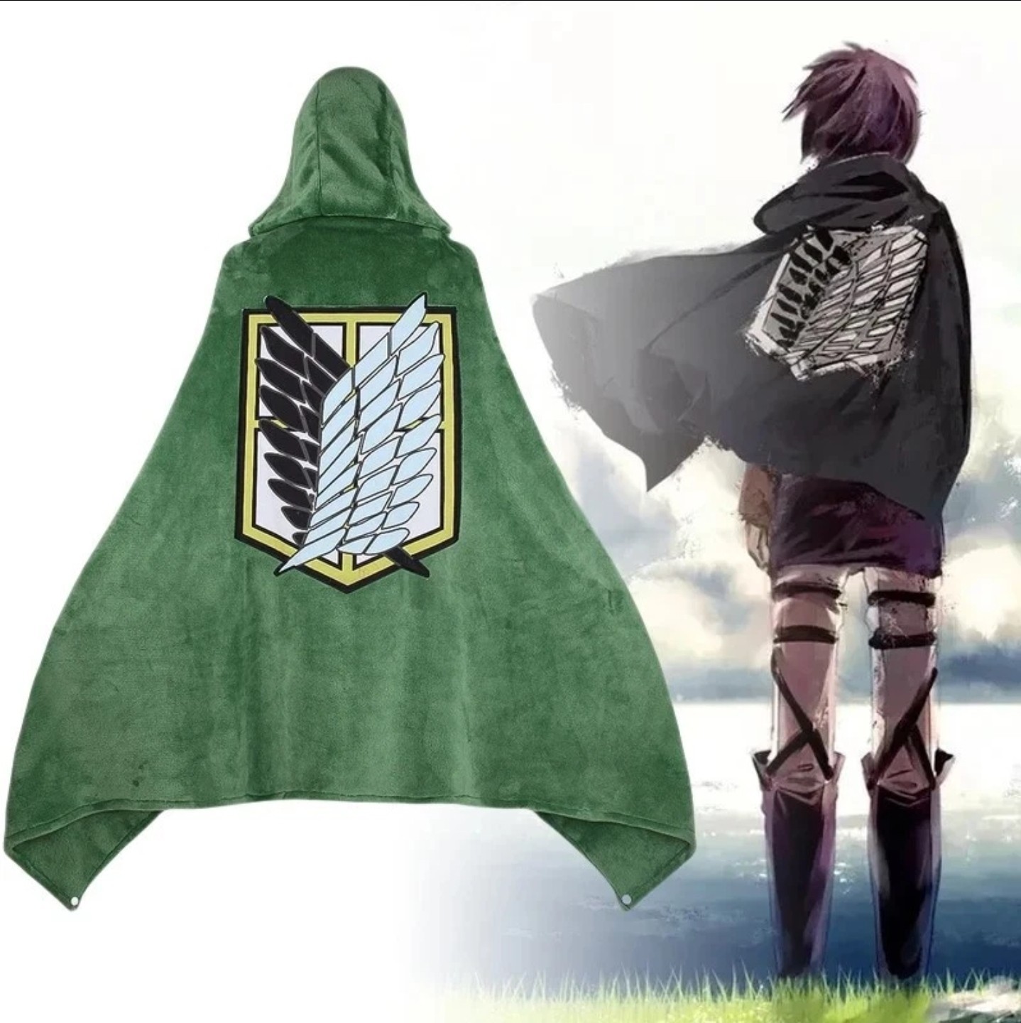 Attack On Titan Survey Corps Sudadera con Capucha Capa Franela Manta Levi Juegos con disfraces AOT Mercancía