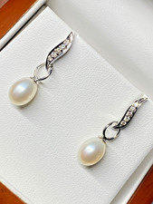 18 ct Gold Earrings Diamond Pearl  White Gold Drop Earrings 18 Carat 18K 18ct