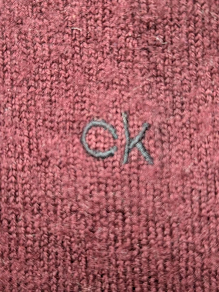 Pull Calvin Klein Col Montant Zippé 100% Laine Bordeaux Vintage Taille L - Photo 2/4