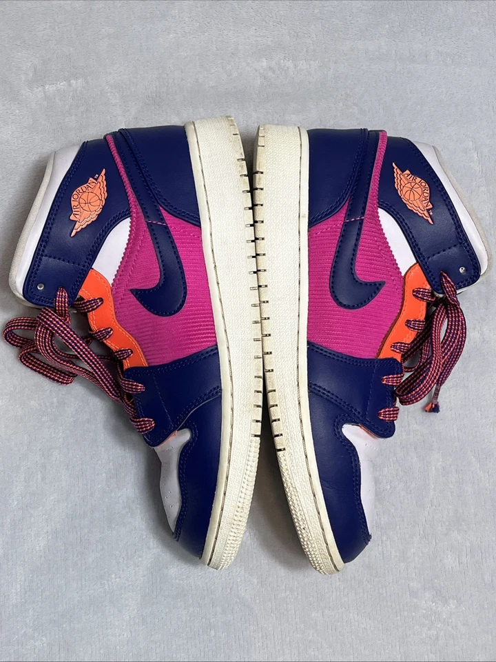 Nike Air Jordan 1 Mid Fire Rosa Mal Uva 555112-602 Gradeschool Meninas Tamanho 5Y - Imagem 4 de 4
