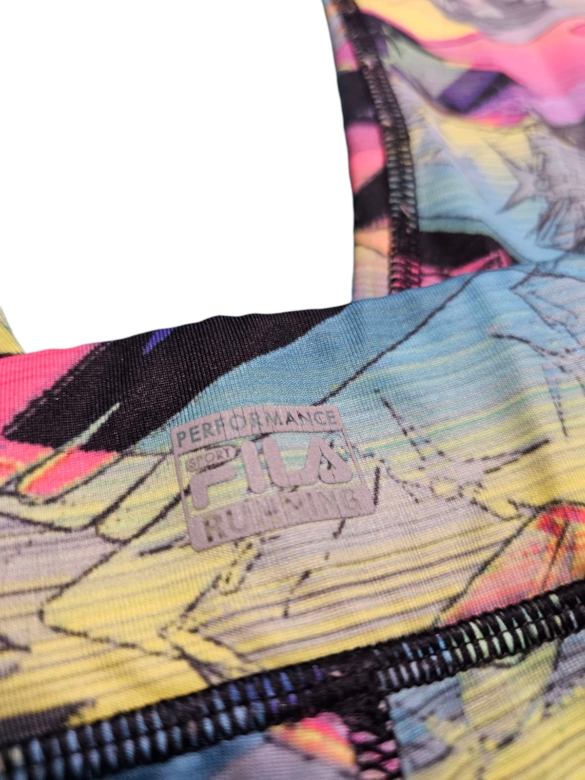 FILA donna taglia S leggings running pantalone cropped multicolore astratto elasticizzato Sport