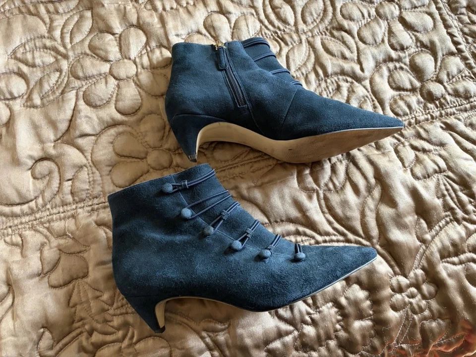 Botines Nine West Azul Marino Corbata en Punta Aspecto “Granny” Cremallera Lateral, 7 M Foto 2 de 4