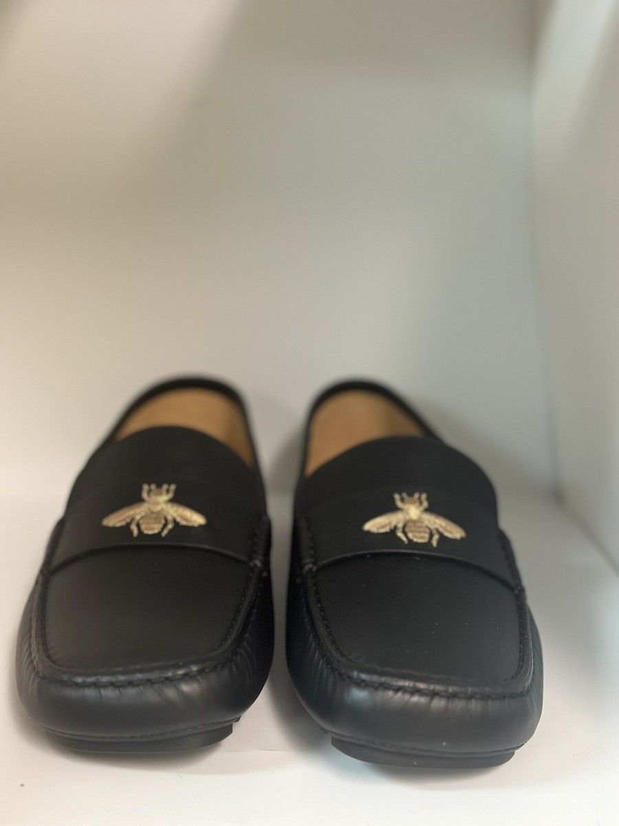 Men's Brand New Gucci Leather Loafer Black Bee Size 9[473769 dtm20