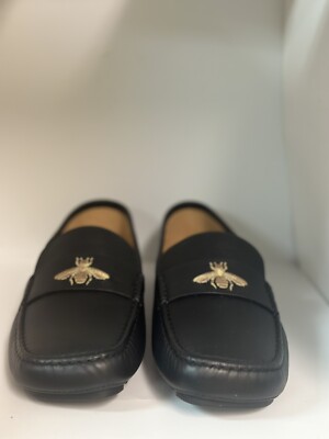 Men's Brand New Gucci Leather Loafer Black Bee Size 9[473769