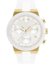 Movado BOLD Fusion Two-Tone IP Ceramic Chrono White Silicone Strap Watch 3600893