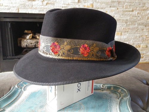 VINTAGE 1980s STETSON FEDORA BLACK WOOL 