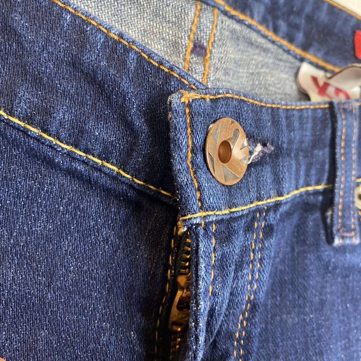 70s style low rise flare jeans with a medium wash