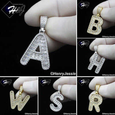 925 STERLING SILVER BLING CZ GOLD PLATED/SILVER 26 INITIAL LETTERS PENDANT*SP412