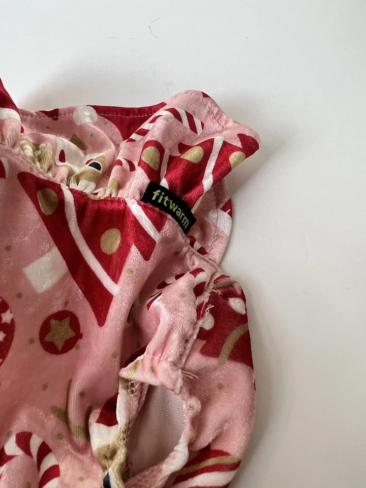 Fitwarm XS/S Christmas Dress Pink Christmas Print Red Bow Candy Canes Santa Hats - Image 3 of 3