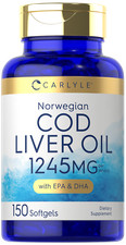 Norwegian Cod Liver Oil with EPA DHA 1245mg 150 Softgels by Carlyle