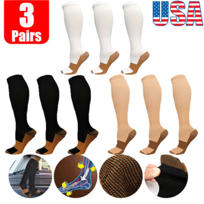 (3-6 Pairs) Compression Socks 20-30mmHg Knee High Support Sleeve Unisex S/M-XXL
