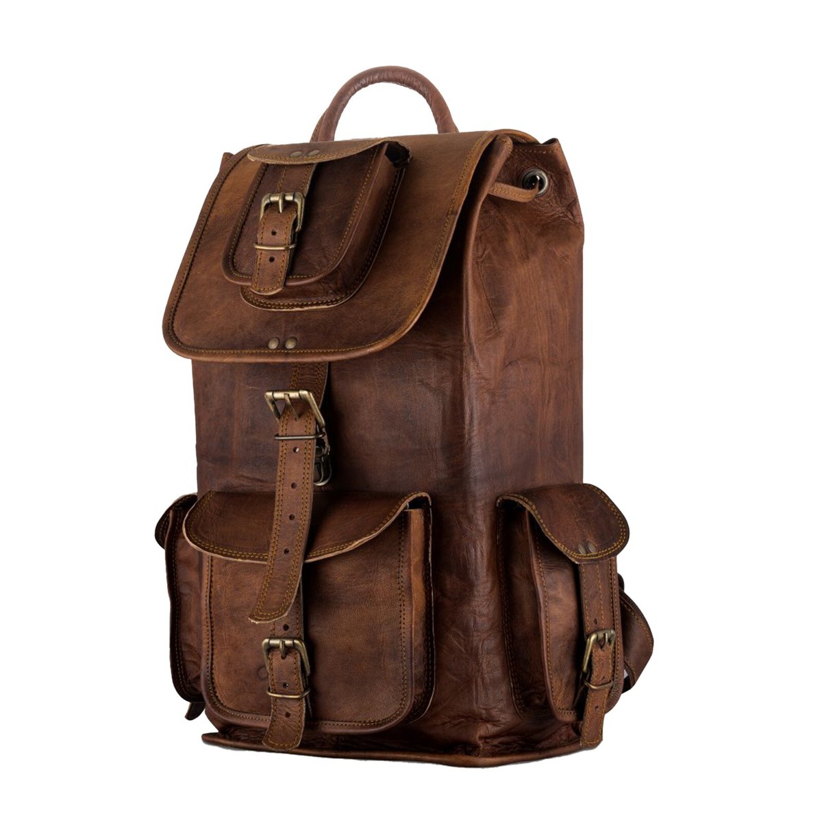 bostanten leather backpack Premium Black Leather 15.6inch Laptop Backpack for Men