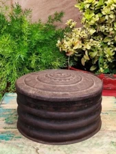 Indian Antique Old Hand Forged Iron Metal Round Jewelry & Storage Box Container