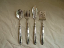 ANTIQUE FRENCH STERLING SILVER HANDLE DESSERT SERVING SET,THISTLE,ART NOUVEAU.