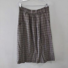 Norton McNaughton Vintage Skirt size 12 tan black plaid mid calf zipper back