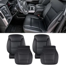 4X Driver & Passenger Bottom Top Leather Seat Cover For Chevrolet GMC 2015-2019