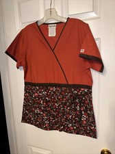 UA-scrubs M uniform Rust With Brown floral Print Drawstring Waist womens top